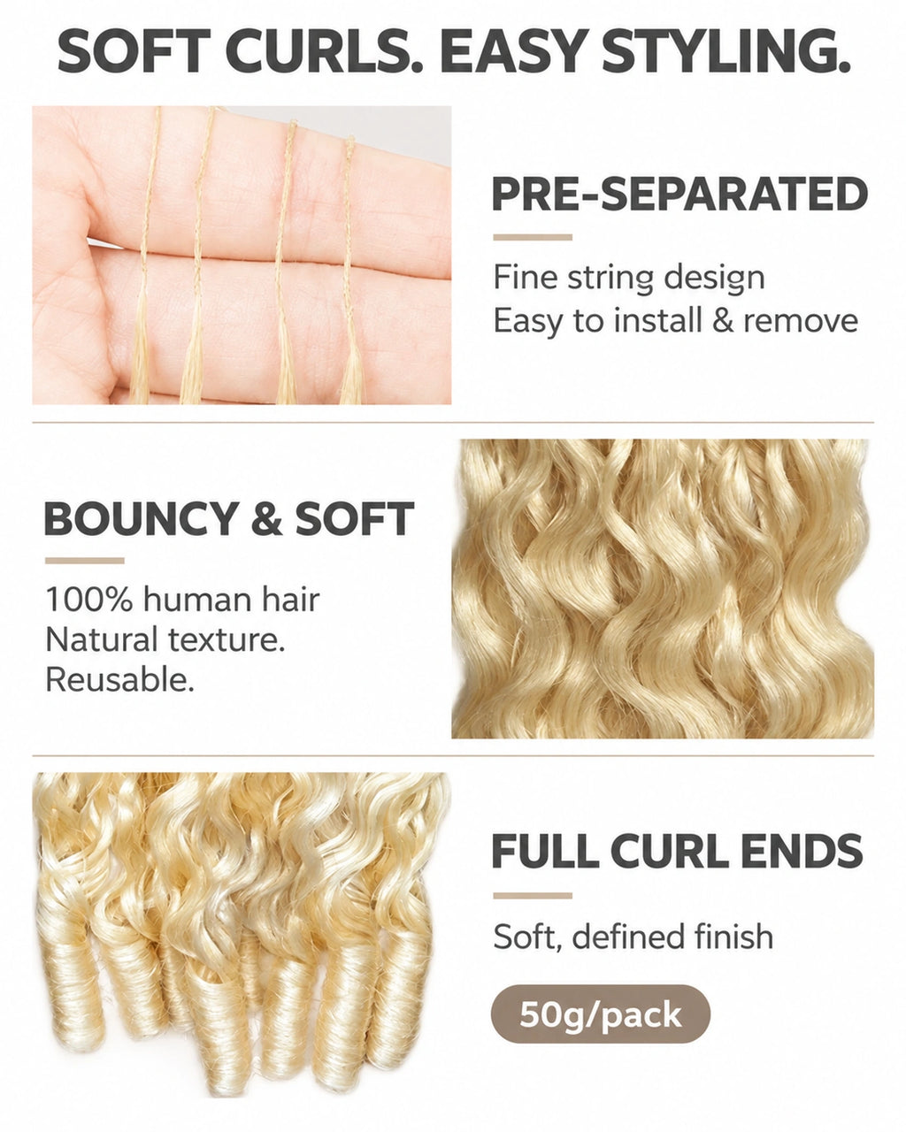 #613 Blonde Burmese Curly Crochet Human Hair Premium Plush Texture for Time-Saving Boho Braids