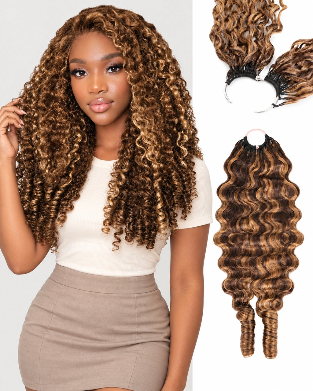 Highlight P4/27 Burmese Curly Crochet Human Hair for Boho Braids Plush Texture Time-Saving Wear