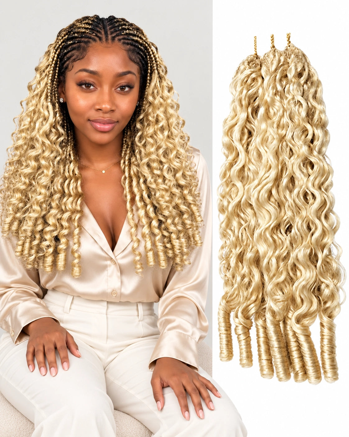 #613 Blonde Burmese Curly Crochet Human Hair Premium Plush Texture for Time-Saving Boho Braids