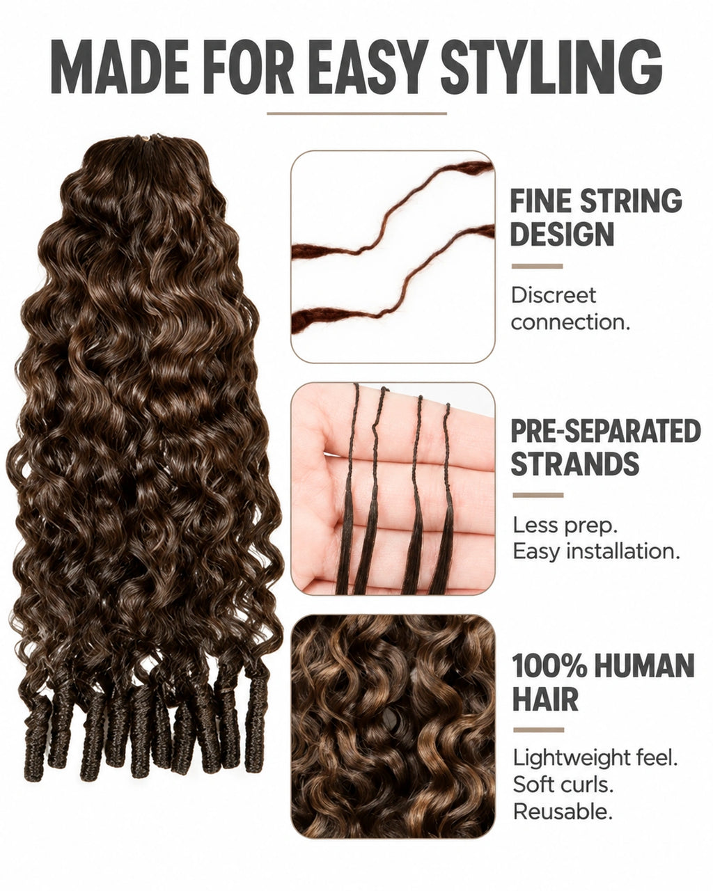 #4 Burmese Curly Crochet Human Hair for Boho Braids Miracle Knots Friendly Plush Texture Time-Saving Wear