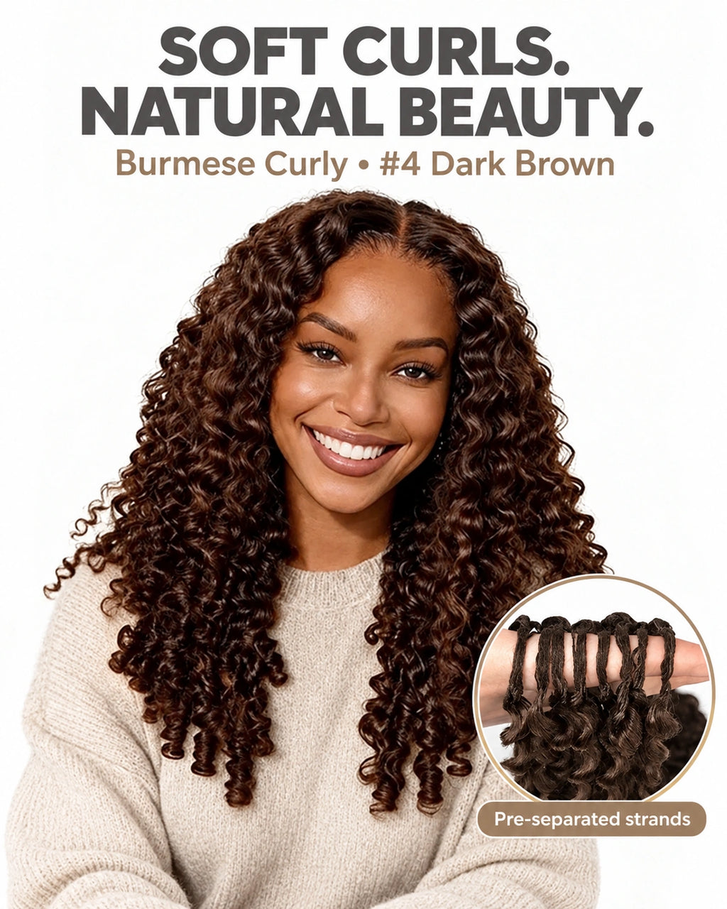 #4 Burmese Curly Crochet Human Hair for Boho Braids Miracle Knots Friendly Plush Texture Time-Saving Wear
