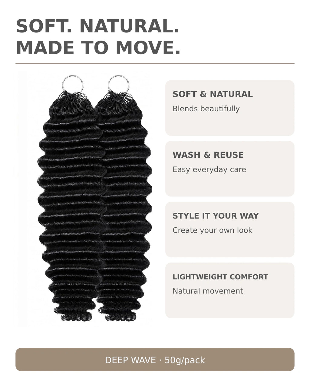 Deep Wave Crochet Human Hair, Miracle Knots Friendly for Boho Braids – Defined Curls Time-Saving Setup