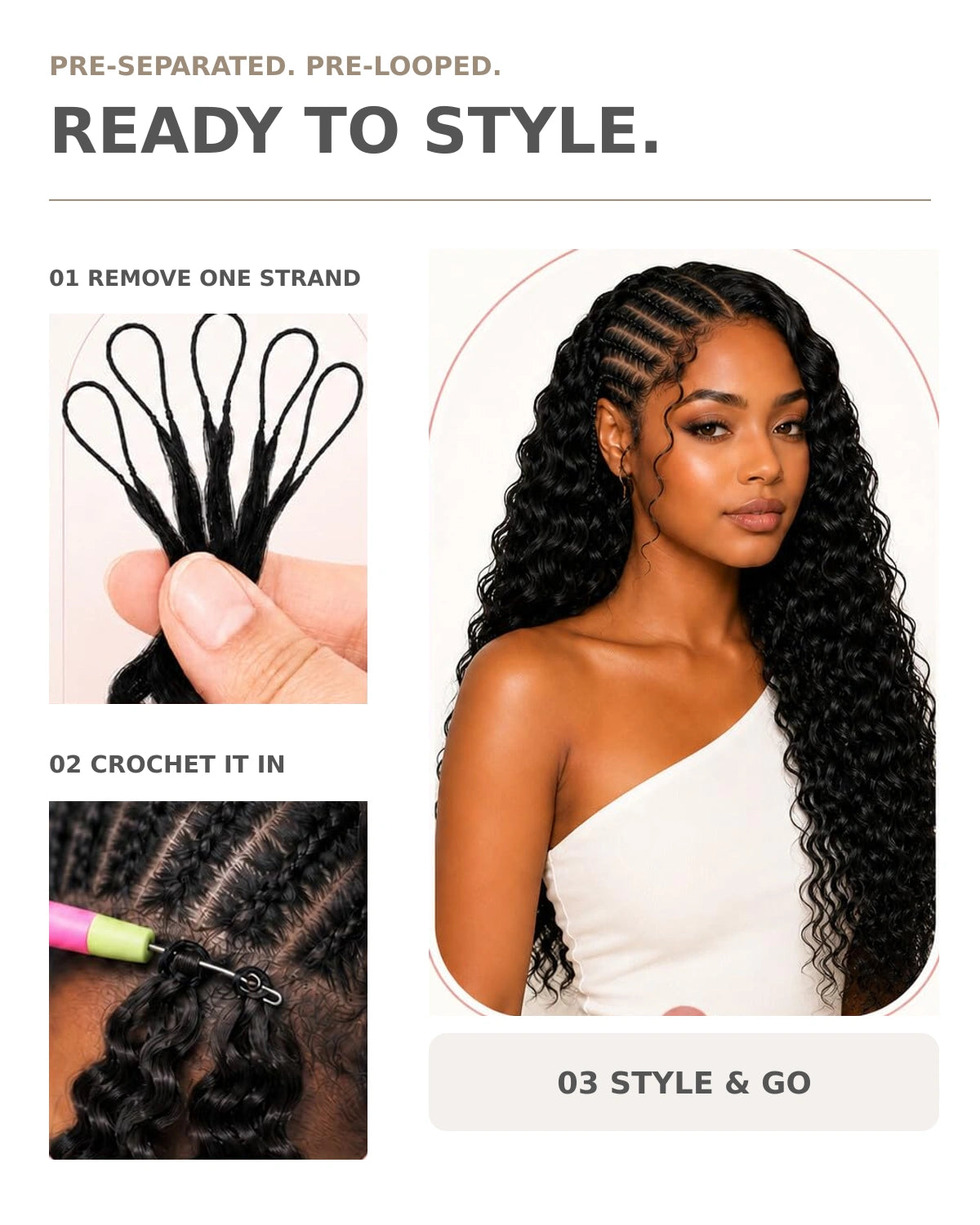 Deep Wave Crochet Human Hair, Miracle Knots Friendly for Boho Braids – Defined Curls Time-Saving Setup