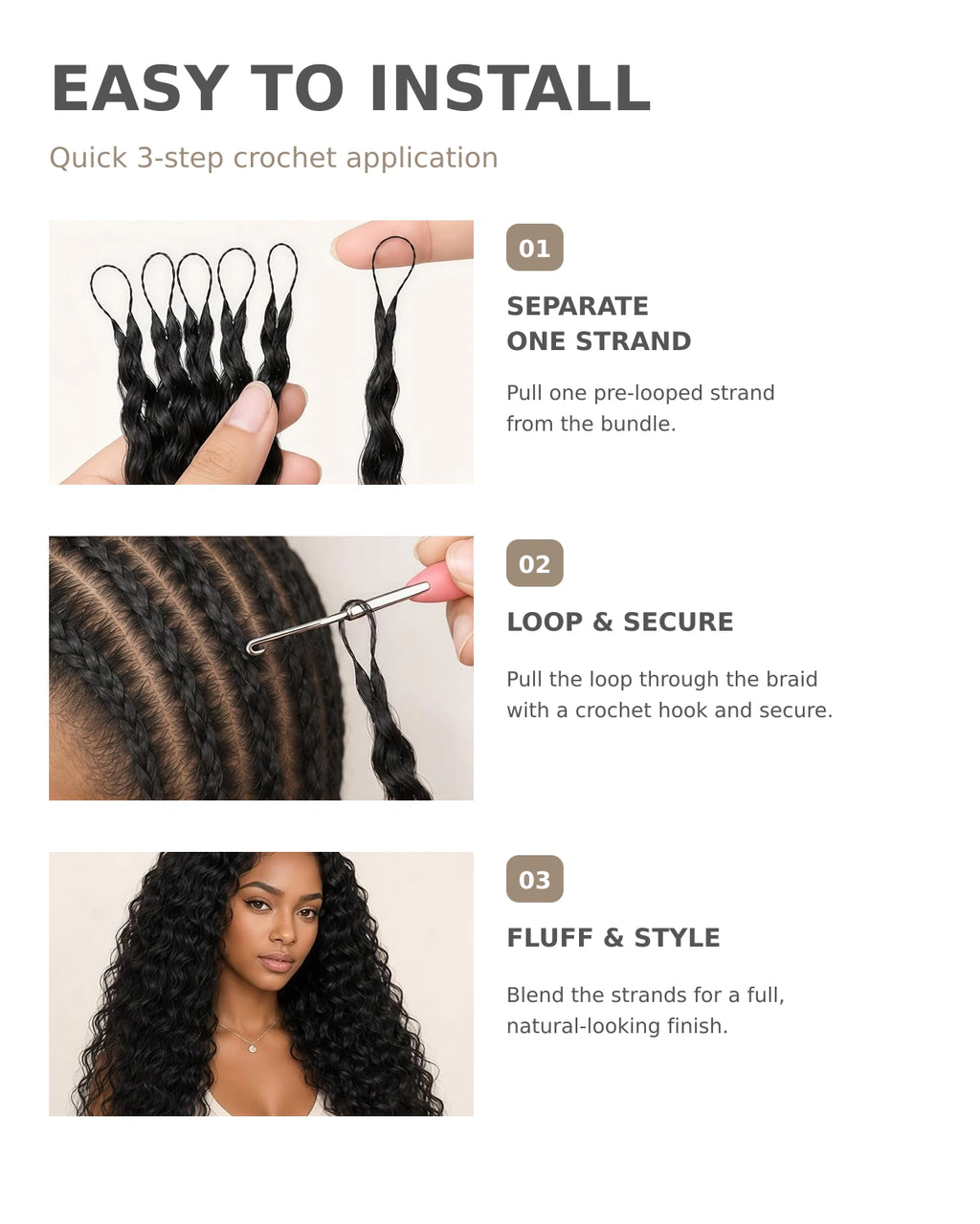 Deep Wave Crochet Human Hair, Miracle Knots Friendly for Boho Braids – Defined Curls Time-Saving Setup