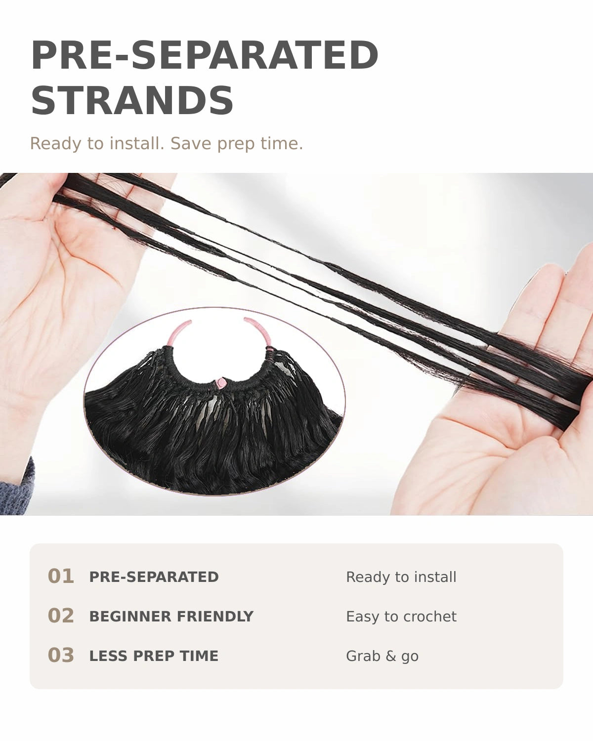 French Curl Miracle Knots Crochet Human Hair 50g Pre-Separated Knotless Feather Crochet Human Hair Bundles Boho Braids Crochet Hair for Black Women Reusable Natural Black