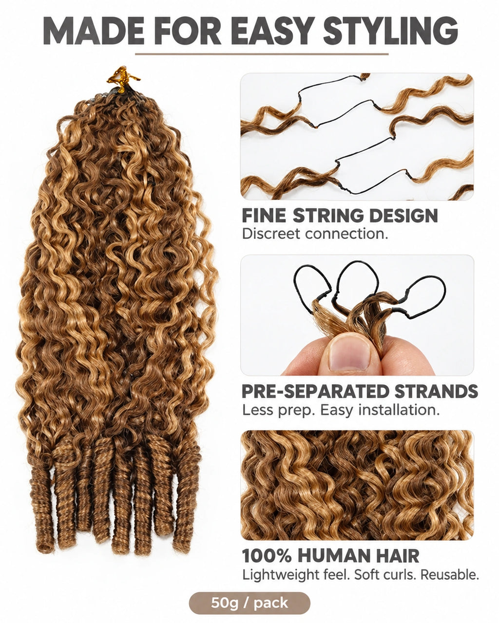 Highlight P4/27 Burmese Curly Crochet Human Hair for Boho Braids Plush Texture Time-Saving Wear