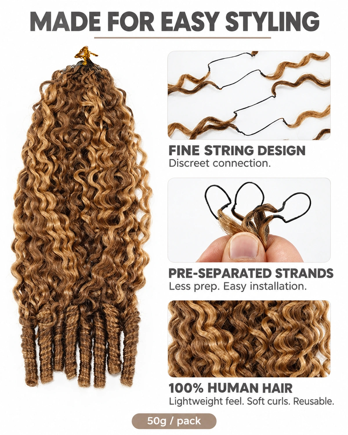 Highlight P4/27 Burmese Curly Crochet Human Hair for Boho Braids Plush Texture Time-Saving Wear