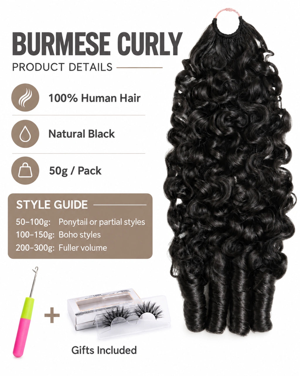 Burmese Curly Crochet Human Hair Designed for Miracle Knots Boho Braids Plush Texture Time-Saving Wear